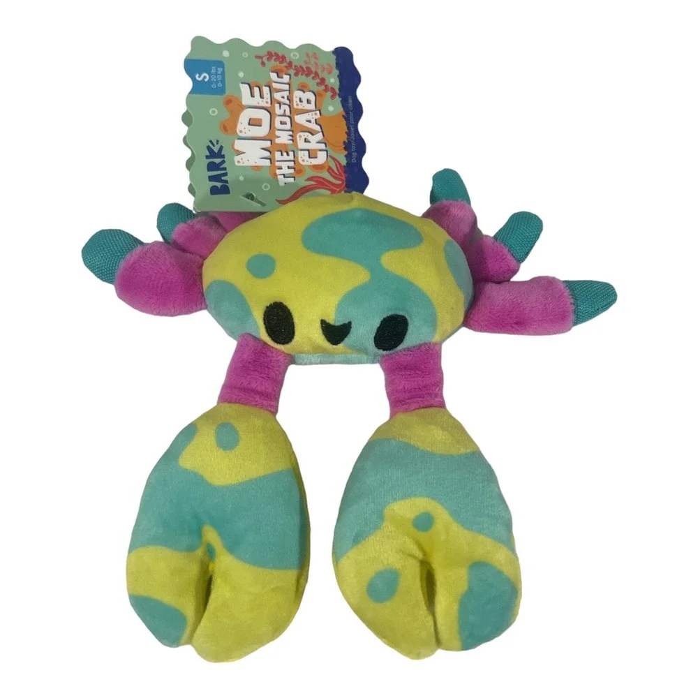 Bark Box Moe The Mosaic Crab Yellow Blue Pink Dog Toy Small 0-20 lbs